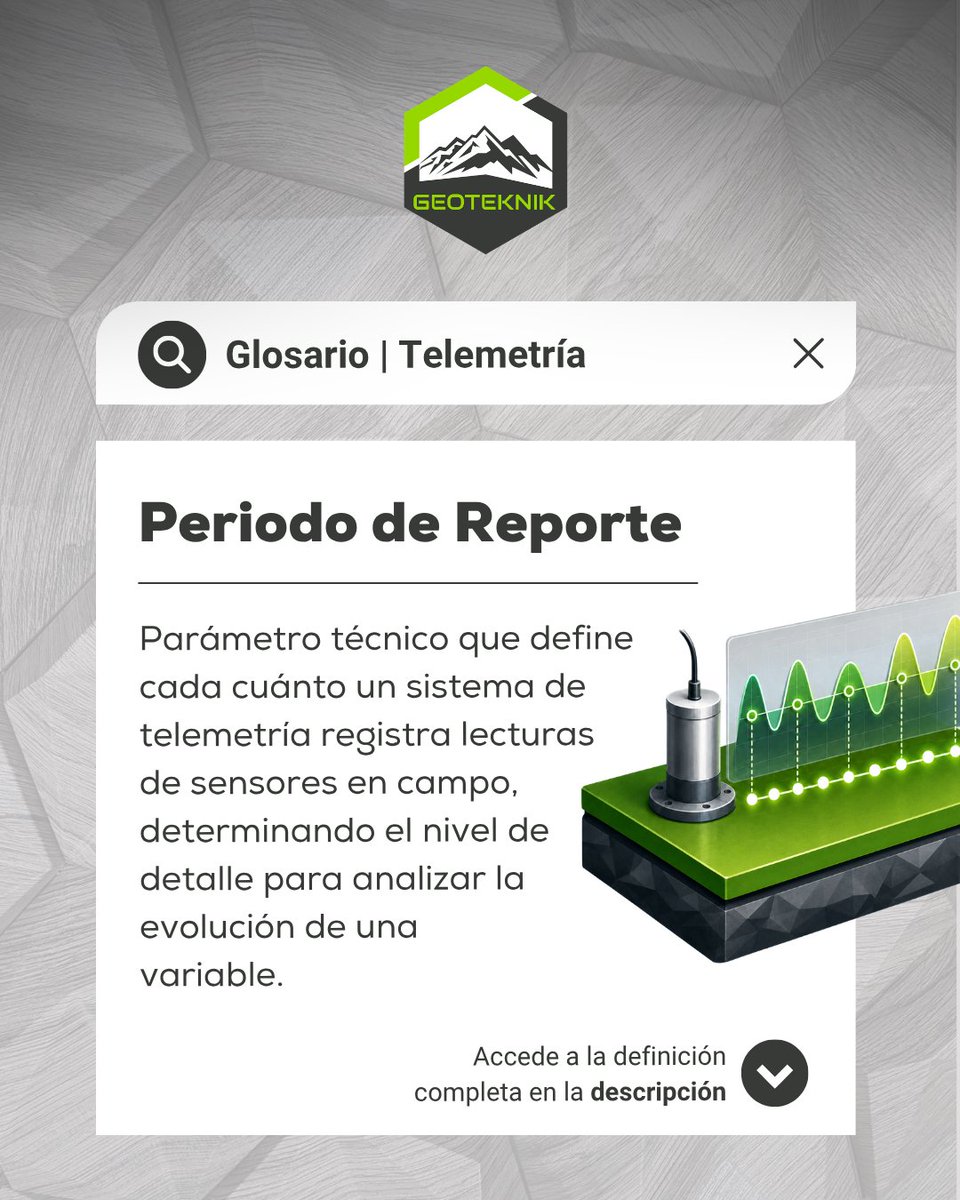 GeoteknikS's tweet photo. 🌐 Glosario Telemetría | Periodo de reporte
👉 Accede a la definición técnica completa: https://t.co/vRrdzHzN08
Conoce qué es el periodo de reporte y por qué es un parámetro clave en los sistemas de telemetría.
#PeriododeReporte #Telemetría #MonitoreoRemoto https://t.co/54Datyg5BI