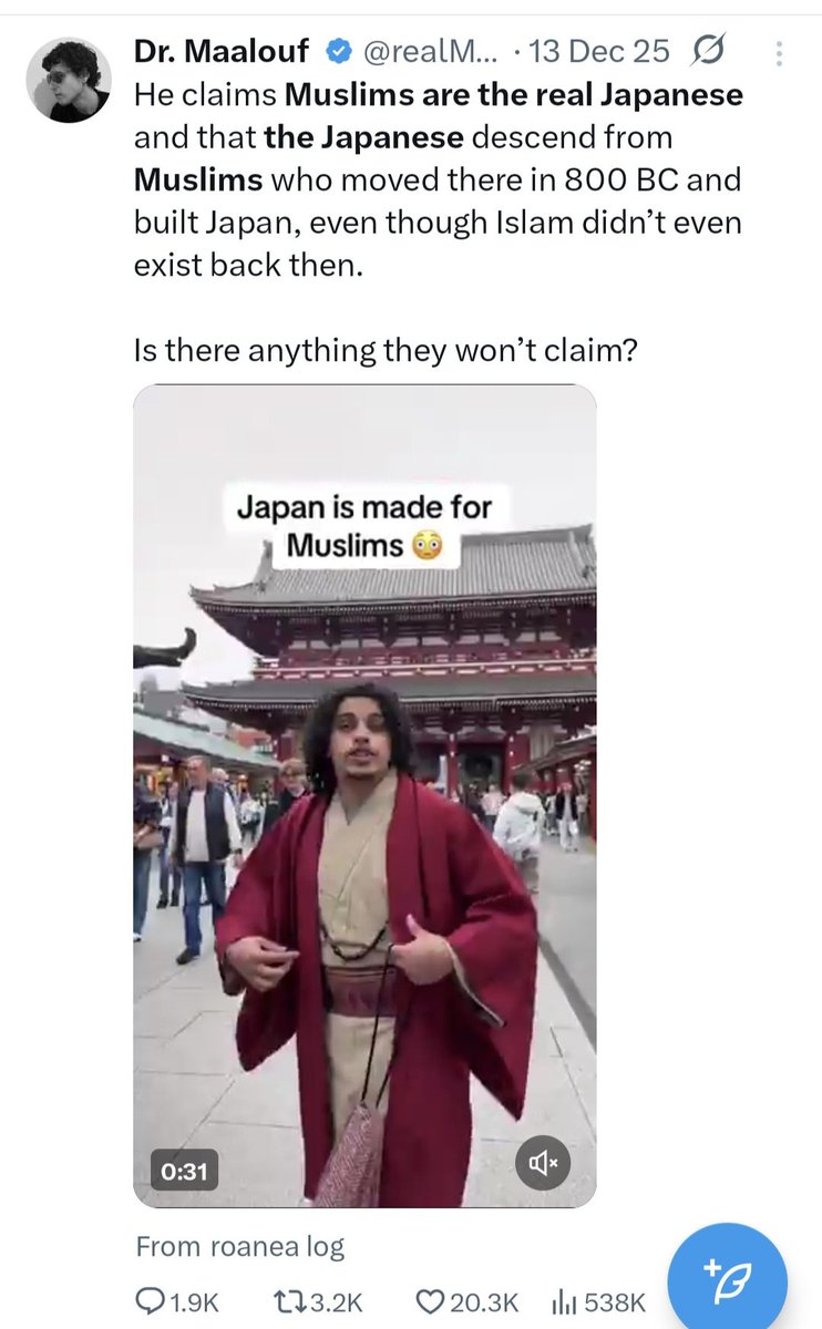 WrenGrass's tweet photo. 9/ And this silly man still thinks Japan is made for Muslims

10/ https://t.co/HdOvQWhMjA