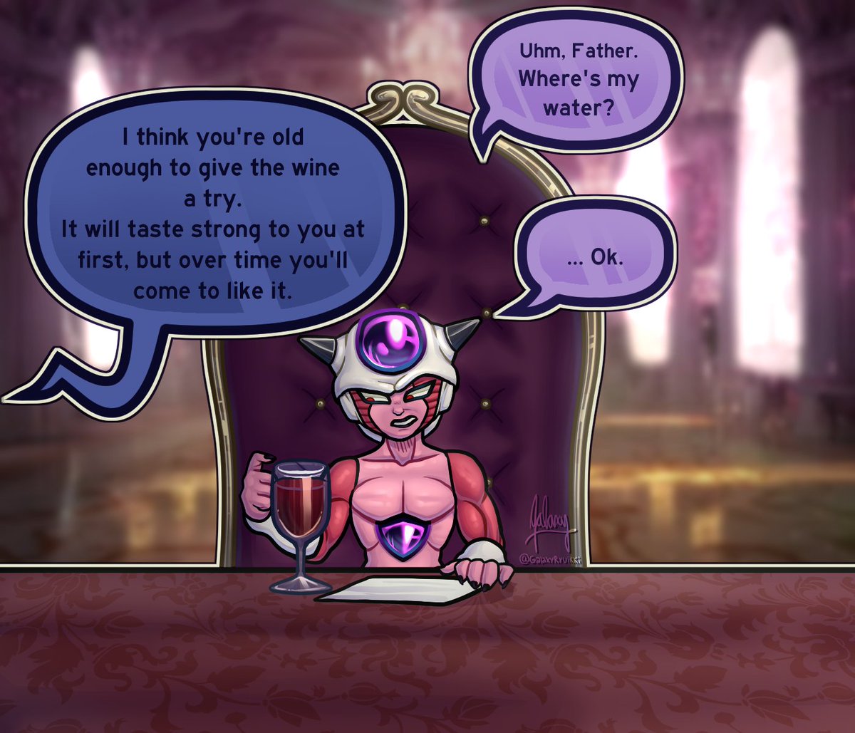 GalaxyRyuikki's tweet photo. I had a silly idea💡

I drew a young Frieza trying wine for the first time lol 🦎🍷 https://t.co/ehJHXPoT8t