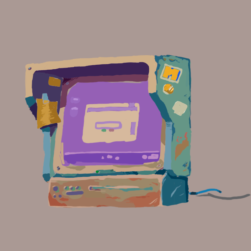 fredddinho's tweet photo. do you remember the MTV era, the sticker-covered computers, and the stuck cds? nostalgic 💜 #gamedesign #gameartist #props #wip #gamedevassets #digitalart https://t.co/eEWuOTPQOw