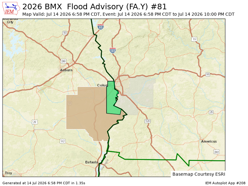 iembot_al's tweet photo. BMX issues Flood Advisory for Russell [AL] till Jul 14, 10:00 PM CDT https://t.co/ZMmF248upl https://t.co/Pd2CBqPpUh