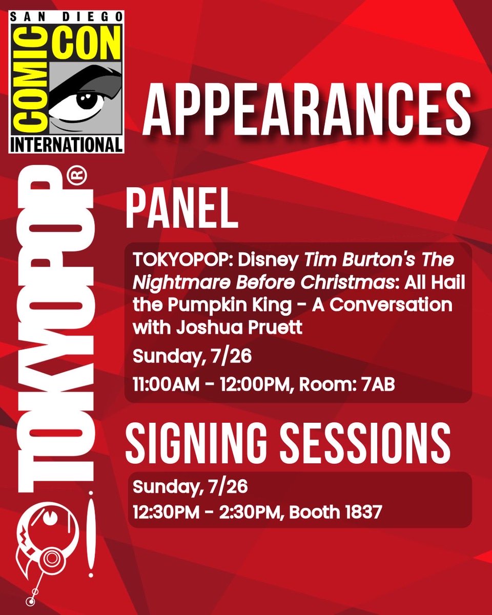 TOKYOPOP's tweet photo. GUEST ANNOUNCEMENT: Joshua Pruett

TOKYOPOP is thrilled to announce that Joshua Pruett will be joining us at San Diego Comic-Con this year! Joshua Pruett is a New York Times Bestselling Author and Emmy Award winning writer, known for his work on PHINEAS AND FERB, DOCTOR WHO, and STRANGER THINGS: TALES FROM 85.

Catch Josh on his appearances at the ALL HAIL THE PUMPKIN KING panel on Sunday, as well as his subsequent signing session at TOKYOPOP Booth 1837 after!
