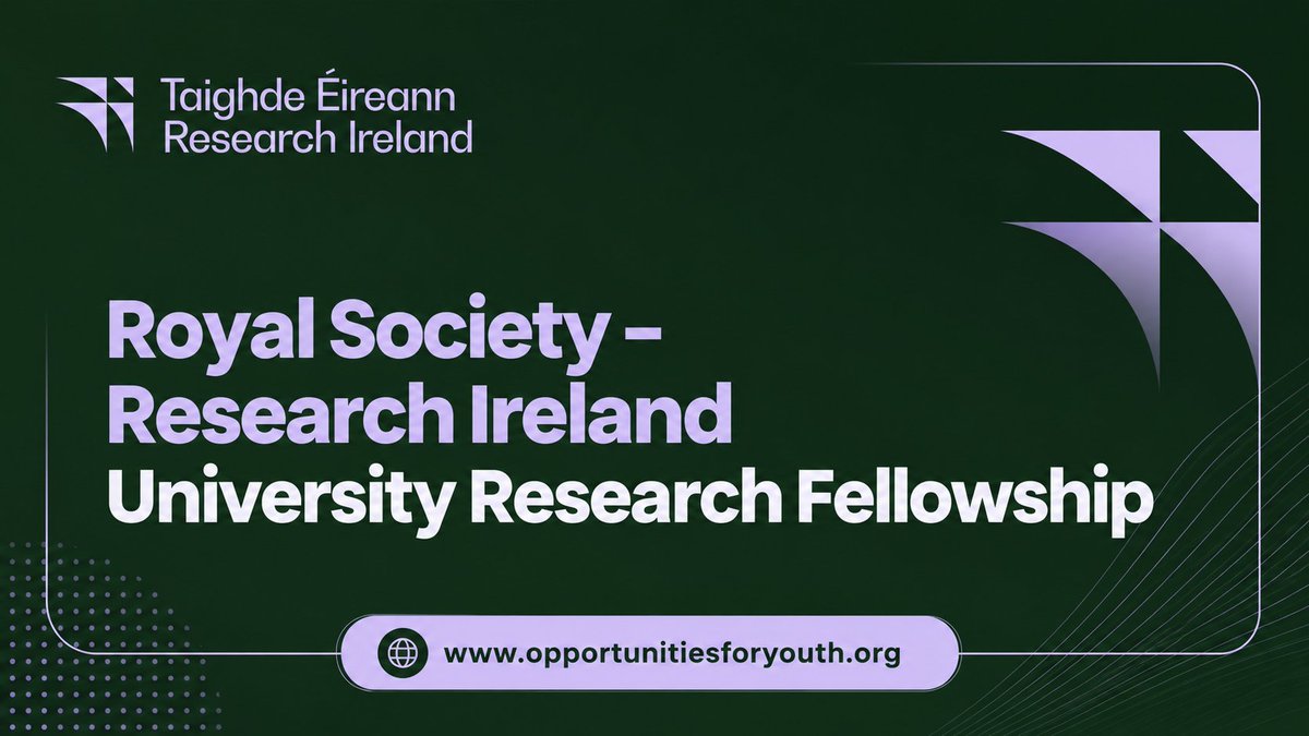 opportunitiesfy's tweet photo. 🔬🇮🇪 Fully Funded Royal Society–Research Ireland University Research Fellowship 2026!
💰 Long-term funding
🔬Independent research
🌍International recognition
🏛️Academic career pathway
📅 9 Sept 2026
🔗 https://t.co/5CFgX8H7Qq
#ResearchIreland #Fellowship https://t.co/7Spsh0cNXH