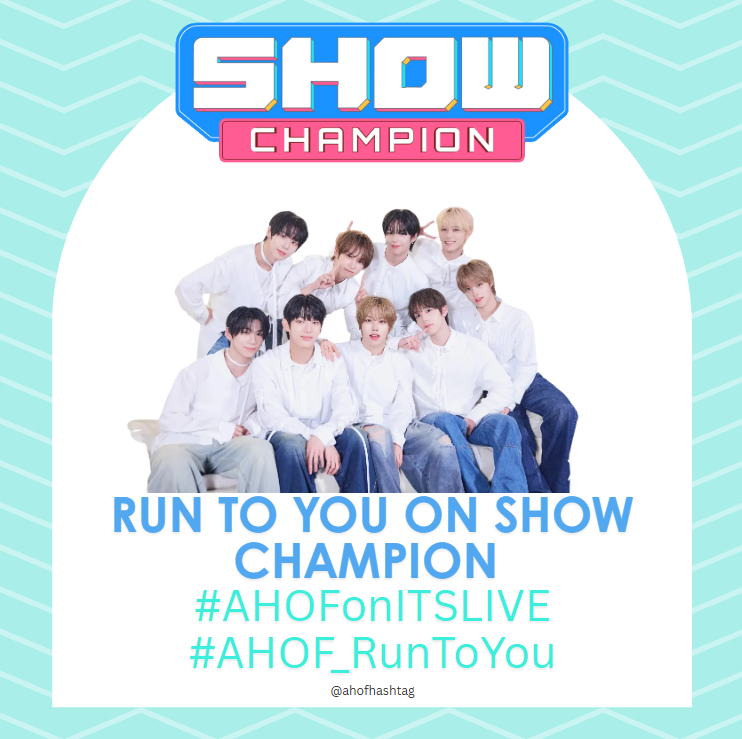 ahofhashtag's tweet photo. 🎉🎉🎉 HASHTAG PARTY COMMENCE 🎉🎉🎉

Another RUN TO YOU stage is here! 💙 Let's fill the timeline with love, excitement, and support as #AHof returns to Show Champion. 

RUN TO YOU ON SHOW CHAMPION
#AHOFxShowChampion
#AHOF_RunToYou #아홉 https://t.co/BA2StIiT0r