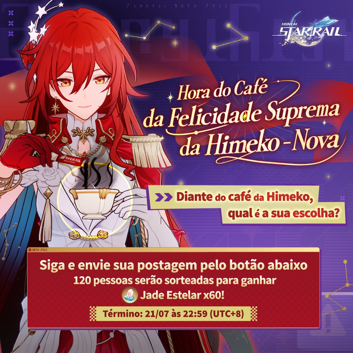 honkaisr_pt's tweet photo. Hora do Café da Felicidade Suprema da Himeko - Nova

Navegadora e mestra do café...?
Para recompensar a Tripulação, Himeko organizou uma festa

Diante da obra-prima da qual Himeko tanto se orgulha, qual é a sua escolha!?
Siga e envie sua participação, sortearemos Jades Estelares