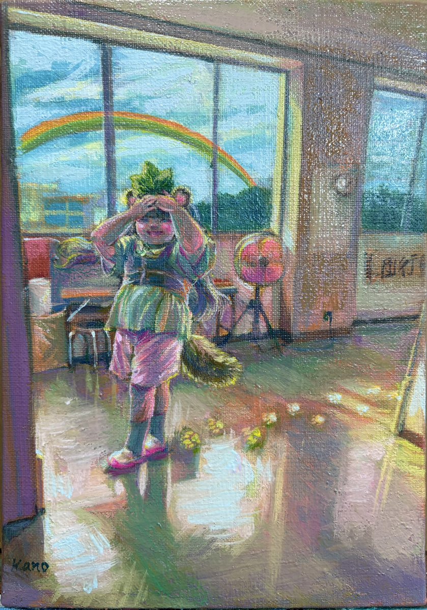 前に描いた絵「after school 」を加筆しました。虹がある方で完成とし