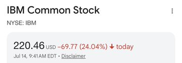abkm4869's tweet photo. 米CPIは予想以上に下落して、7月の利上げシナリオも大きく後退しているのに相場の反応はイマイチ。IBMの暴落が足を引っ張っている模様。 https://t.co/e28DZXBV3F