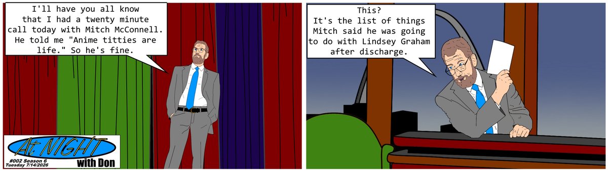 NIGHTwithDon's tweet photo. Look, it's all going to be okay, we can trust the system. We know that government official's relatives can take over when they die, Mitch is still alive, and Supergirl still has time to rebound in the box office. It's going to be OK! We need government, for our roads, man! https://t.co/4kLIFRlk55