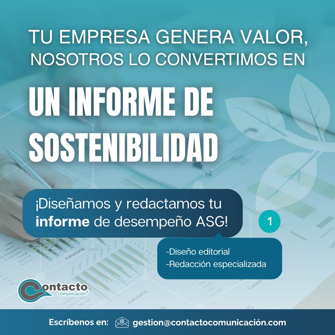 ContactoComunic's tweet photo. Brindamos acompañamiento y redacción para generar informes de sostenibilidad.

Convierte tu estrategia #ASG en un informe que genere confianza, aquí te ayudamos. 🙌  https://t.co/4qfFCIUb5Kón%20Informe https://t.co/DWXcHmTjGj