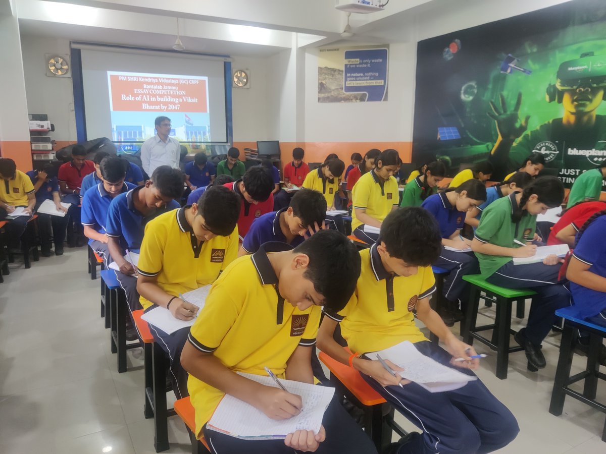 KBantalab's tweet photo. Young minds envisioning a #ViksitBharat2047! 🇮🇳 Essay Competition on "Role of AI in Building a Viksit Bharat by 2047" conducted at PM SHRI KV GC CRPF Bantalab. #AI #NEP2020
@KVS_HQ 
@kvsrojammu https://t.co/EXJHfI0z0Q