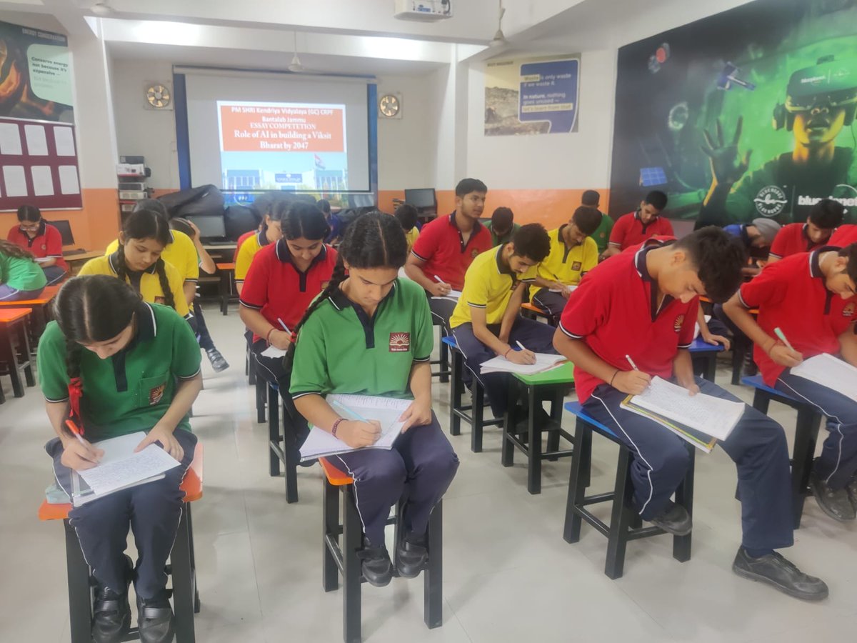 KBantalab's tweet photo. Young minds envisioning a #ViksitBharat2047! 🇮🇳 Essay Competition on "Role of AI in Building a Viksit Bharat by 2047" conducted at PM SHRI KV GC CRPF Bantalab. #AI #NEP2020
@KVS_HQ 
@kvsrojammu https://t.co/EXJHfI0z0Q
