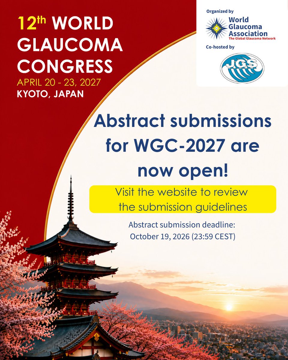 WorldGlaucoma's tweet photo. Abstract submissions are open for WGC-2027. 

This is your opportunity to present your work to an international audience of leading specialists, enhance your professional profile and collaborate with peers who share your interests.

Review the submission guidelines: Link in bio. https://t.co/OS4cxYAA5x
