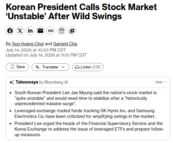 Barchart's tweet photo. South Korean President says his country's stock market is unstable 🚨 Ya don't say? 🤣 https://t.co/GCeXDYU5qU