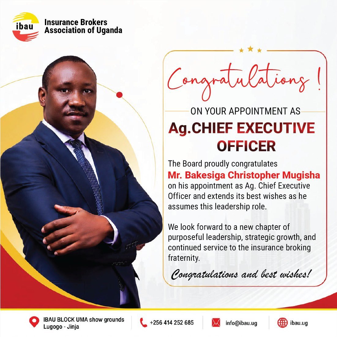 FinanceTradeUG's tweet photo. Congratulations๐๐๐๐
#Christopher
#IBAULeadership #ActingCEO #InsuranceBrokers #InsuranceIndustry https://t.co/WmVqKPuQmW