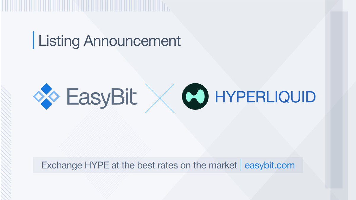 EasyBit_com's tweet photo. 🚀 hyperliquid:native is now live on EasyBit!

Hyperliquid joins our platform with competitive rates and seamless swaps.

Instant exchange • Best rates • Simple &amp; secure

Who’s trading HYPE today? Drop a 🔥 below! https://t.co/VSwjpJ6utS