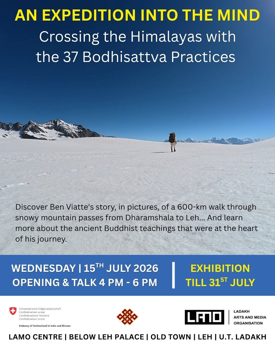 SwissEmbassyIND's tweet photo. #Switzerland celebrates the Alps-Himalayas connection through art and culture.
TODAY- An Expedition into the Mind, #photoexhibition capturing Swiss author Ben Viatte's 600 km journey on foot from Dharamshala to Leh. https://t.co/7k2NItEBlW