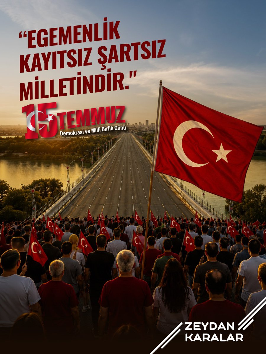 ZeydanKaralar01's tweet photo. 15 Temmuz Demokrasi ve Milli Birlik Günü'nde, bağımsızlığımız ve millet egemenliğimiz uğruna canını ortaya koyan şehitlerimizi rahmetle, gazilerimizi minnetle anıyorum. 
Demokrasimizden asla vazgeçmeyeceğiz. 🇹🇷 https://t.co/yq424w33Gd