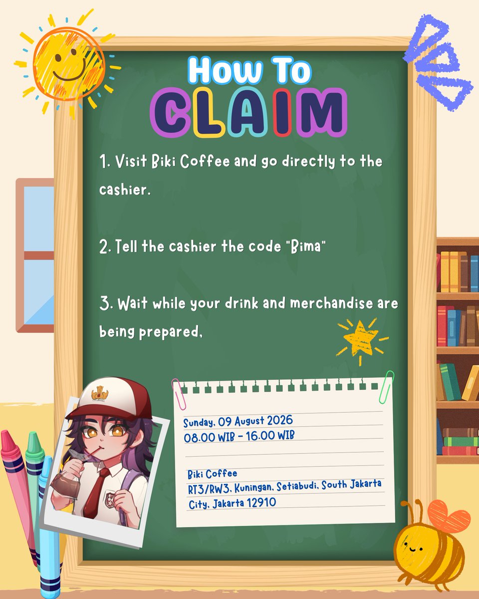 BB_GoesToSchool's tweet photo. Attention, kakak-kakak! 📣

𝐖𝐀𝐉𝐈𝐁 claim Iced Lychee Tea + Postcard kece art by @saltrescra ! ✨

Inget ya, ini exclusive 𝐡𝐚𝐧𝐲𝐚 𝟒𝟎 𝐂𝐮𝐩𝐬 cuma bisa didapetin di:
🗓 Minggu, 09 Agustus 2026
🕗 08.00 - 16.00 WIB
📍Biki Coffe, Jakarta
Lewat dikit? Yaudah... better luck next time 😭✋

Disana akan ada mini dekorasi loh, jadi share ke teman-teman, jangan telat, jangan mager, langsung gas ke LED Ads, dan claim sebelum kehabisan! See you, kakak! 💜🔥
#Bayusena_GTS
