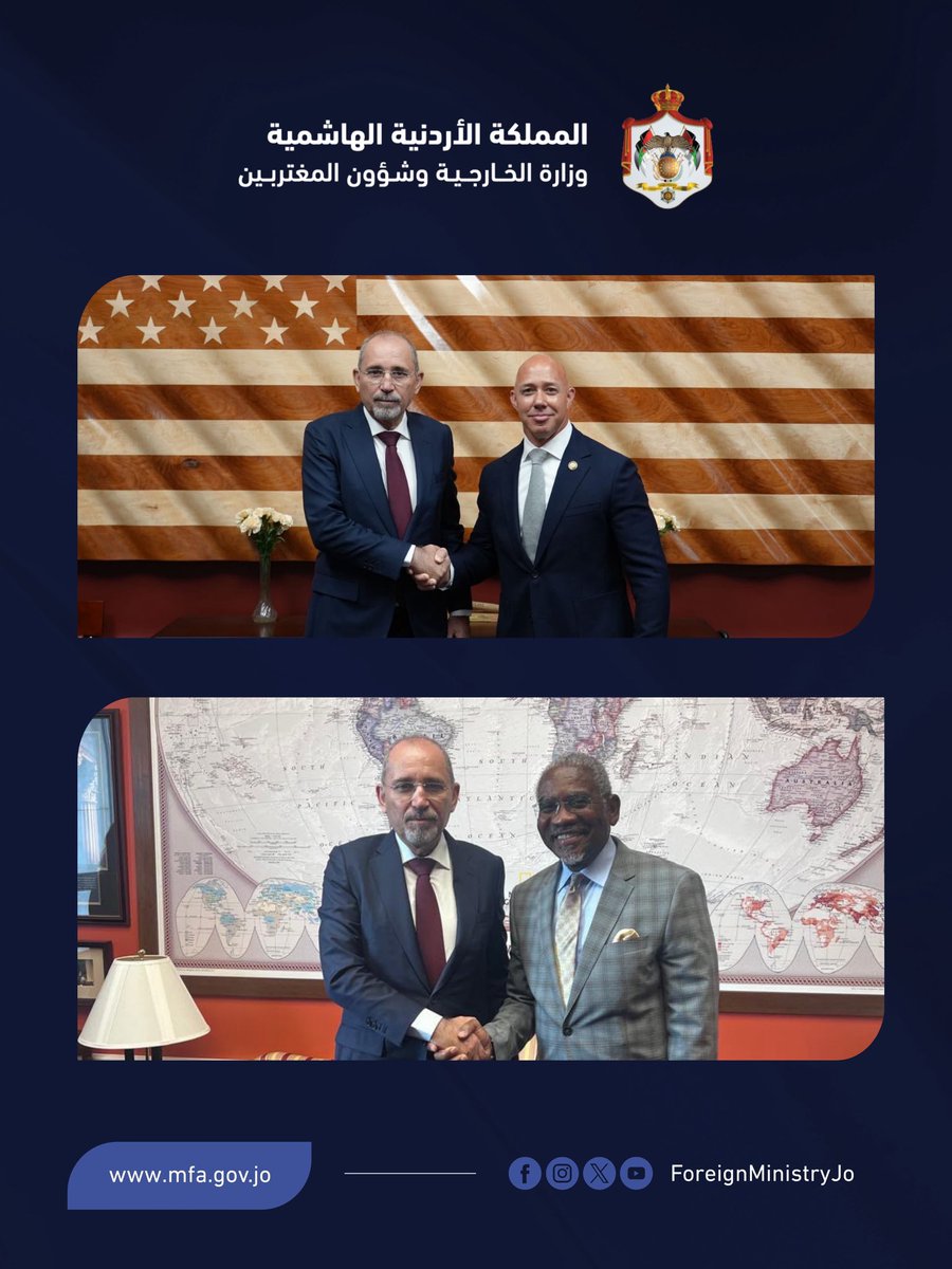 ForeignMinistry's tweet photo. أجرى نائب رئيس الوزراء ووزير الخارجية وشؤون المغتربين أيمن الصفدي @AymanHsafadi بعد ظهر أمس في توقيت واشنطن محادثات موسّعة مع وزير الخارجية الأميركي ماركو روبيو. 

وأكّد الوزيران خلال اللقاء عمق علاقات الشراكة الأردنية الأميركية، والحرص المشترك على تطويرها في مختلف المجالات. 

وبحث الصفدي وروبيو الأوضاع الإقليمية، والجهود المبذولة لإنهاء التصعيد وتحقيق واستعادة التهدئة في المنطقة. 

وأكّد الصفدي ضرورة التزام اتفاق وقف إطلاق النار بين الولايات المتحدة وإيران، والتوصل إلى حل شامل للأزمة يعالج كل أسباب الصراع ويضمن حرية الملاحة في مضيق هرمز وفق القانون الدولي ويكرس الأمن والاستقرار الدائمَين. 

ودان الوزيران الاعتداءات الإيرانية على الأردن ودول مجلس التعاون الخليجي. 

كما بحث الوزيران الأوضاع في غزة والجهود المبذولة لضمان تنفيذ جميع بنود خطة الرئيس الأميركي دونالد ترمب. وأكّد الصفدي ضرورة تكثيف الجهود من أجل تحقيق السلام العادل والدائم على أساس حل الدولتين. 

وثمّن روبيو دور المملكة في جهود تكريس الأمن والاستقرار في المنطقة، وشكر الصفدي نظيره الأميركي على دعم الولايات المتحدة للأردن. 

إلى ذلك، بحث الصفدي سبل تعزيز العلاقات الأردنية-الأميركية وتطورات الأوضاع في المنطقة خلال لقاءات أجراها في الكونغرس شملت لقاء مع رئيس لجنة الشؤون الخارجية السيناتور جيم ريش، ورئيسة الكتلة الديمقراطية السيناتور جين شاهين في مجلس الشيوخ الأميركي، ولقاءين آخرين مع رئيس لجنة الشؤون الخارجية في مجلس النواب الأميركي براين ماست، ورئيس الكتلة الديمقراطية في لجنة الشؤون الخارجية في مجلس النواب الأميركي النائب جريجوري ميكس.

#الأردن
#الولايات_المتحدة