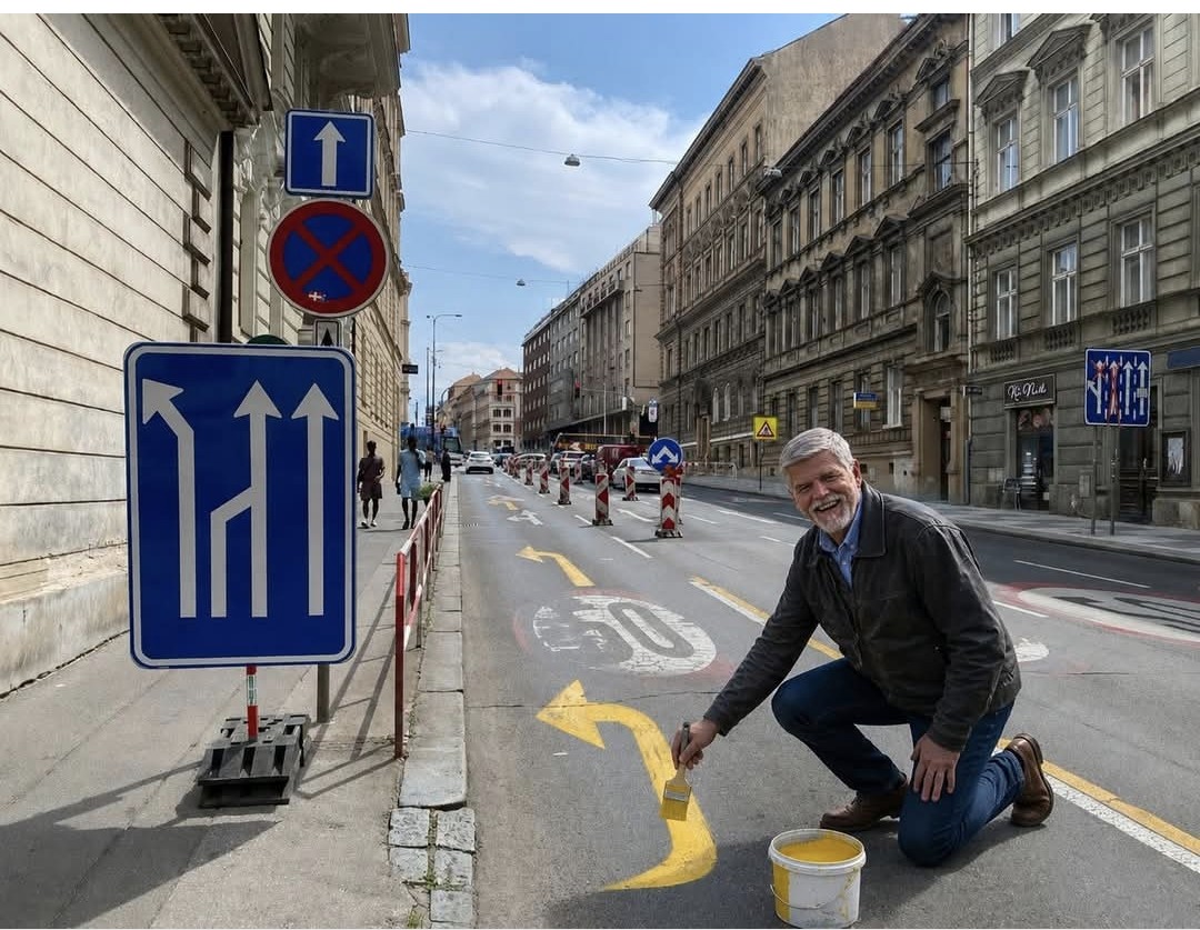 HPrahy's tweet photo. A dost. Viník odhalen.
Šipky ihned po nehodě domaloval prezident. https://t.co/Ene9tO5p5k