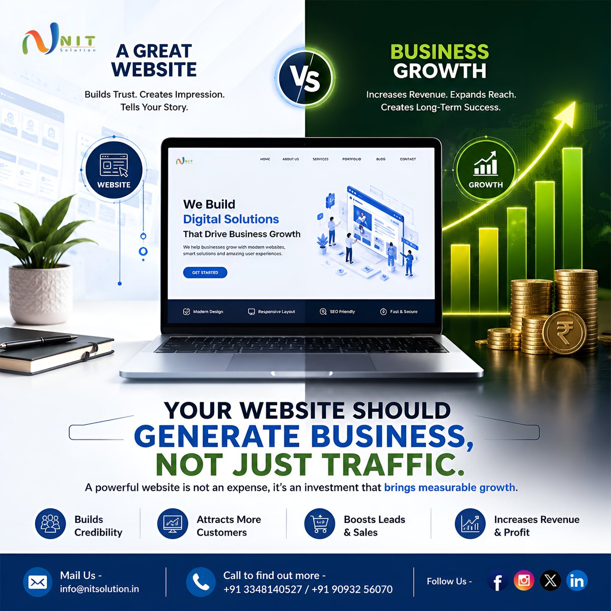 nit_solution's tweet photo. A professionally designed website is more than an online brochure. It should attract visitors, build trust, generate qualified leads, and support your business goals.
Is your website helping your business grow?
#WebsiteDevelopment #LeadGeneration #BusinessGrowth #WebDesign #SEO https://t.co/mREdYbhlbO