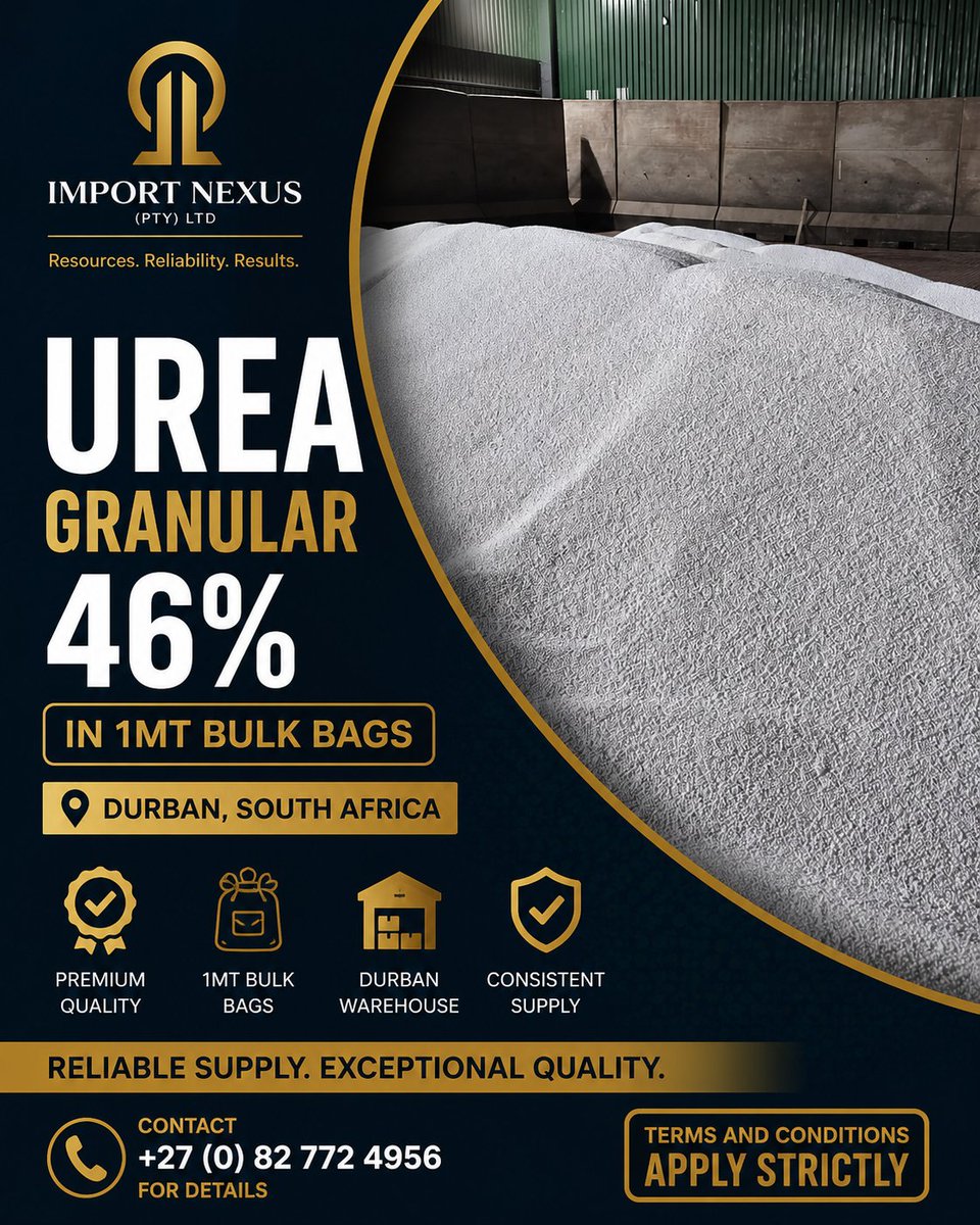 NexusImport's tweet photo. #Urea
#Urea46
#NitrogenFertilizer
#Fertilizer
#BulkSupply
#CommodityTrading
#ChemicalSupply
#ImportExport
#Sulphur
#Sulfur
#SulphurGranular
#Fertilizer
#CommodityTrading
#ChemicalSupply
#BulkSupply
#ImportExport https://t.co/RDkAhcLpfY
