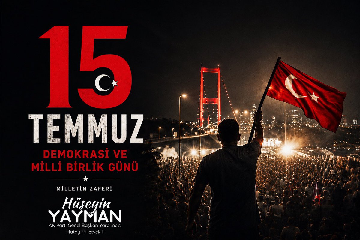 HuseyinYayman's tweet photo. 15 Temmuz, milletimizin iradesine zincir vurulamayacağını tüm dünyaya ilan ettiği kutlu bir demokrasi zaferidir.

Cumhurbaşkanımız ve Genel Başkanımız Sayın Recep Tayyip Erdoğan’ın liderliğinde aziz milletimiz; tanklara, uçaklara ve ihanete karşı tek yürek olmuş, milli iradeden yana tavır alarak tarih yazmıştır.

O gece verilen mücadele, Türkiye’nin istiklaline ve istikbaline sahip çıkma kararlılığının en güçlü ifadesidir. Aynı inanç ve aynı kararlılıkla Türkiye Yüzyılı hedeflerimize yürümeye devam ediyoruz.

#15Temmuz #ZaferBizim