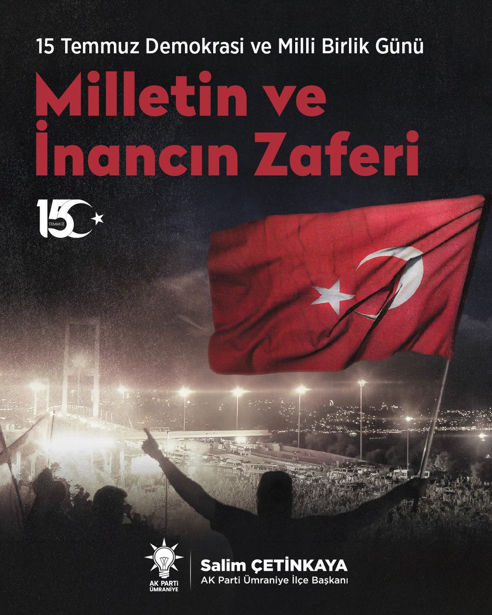 cetinkaya_salim's tweet photo. 15 Temmuz gecesi gördük ki son sözü top tüfek değil, iman belirler, yürek belirler, inanç belirler... 🇹🇷

15 Temmuz hain darbe girişiminin 10. yıl dönümünde aziz şehitlerimizi rahmetle, gazilerimizi minnetle anıyorum. 

#15Temmuz'u unutmadık, unutturmayacağız. https://t.co/dDBNWAZg0L