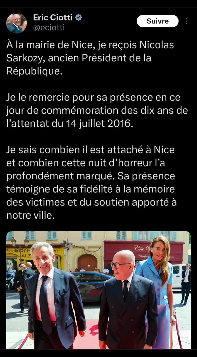 GrandserreSylv1's tweet photo. #Sarkozy a été reconnu COUPABLE d'avoir voulu financer sa campagne auprès de Senoussi, TERRORISTE recherché par la justice pour l'ATTENTAT du DC-10 d'UTA (170 morts). C'est ce délinquant que #Ciotti choisit pour commémorer... les 10 ans de l'attentat de #Nice. Quel gros salopard. https://t.co/7Ik0YnF6px