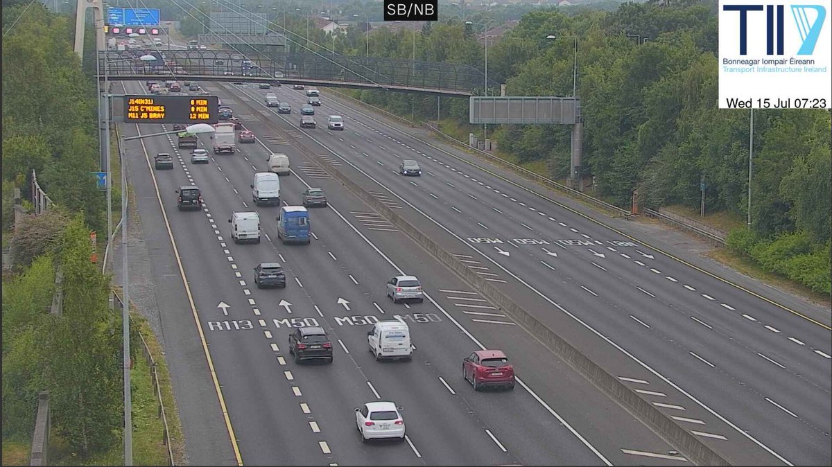 TIITraffic's tweet photo. Some congestion Report:  

M50 Southbound J06 - J13.

Delays on routes approaching Dublin : 
N3 (E) - J04 -  J02
N4 (E) - J04 - J01.
N7 (E) - J07 - J01. 

Delays on the N40  currently.   

Drive with care!   
#TII #Slowdown https://t.co/I2tzm7rLbT