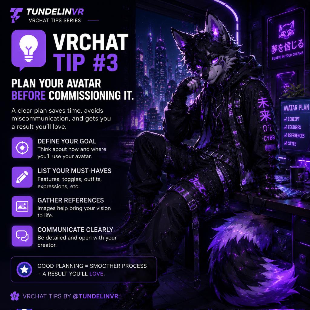 tundeproweb's tweet photo. 💡 VRChat Tip #3

A clear vision saves time and revisions.

🌸 VRChat Tips by @TundelinVR

#VRChat #VRChatAvatar #VirtualReality #VR https://t.co/M2ljQ0wrFg