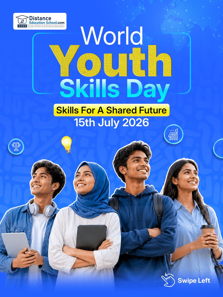 distanceeduschl's tweet photo. This World Youth Skills Day, invest in skills that help you adapt, innovate and grow. 🚀

@distance_school 

 #WorldYouth #AmritStation #75अमृत_स्टेशन #AtmanirbharGOLD #Day7_Upper_Circuit_Stock #SHRMUnConference #SumeetREClosesToday https://t.co/3BrF2U7nMJ