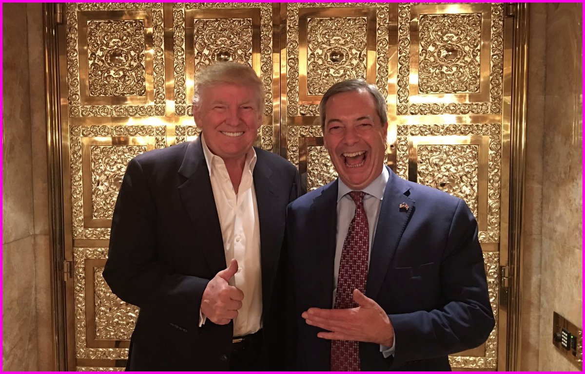 donmcgowan's tweet photo. The perpetuating myth that Farage is a 'man of the people' has long been one that foxed me.

Because, let's be honest, Nigel Farage is as much of a 'man of the people' as I am an Olympic gymnast.

From Commodities trader and fully paid up Thatcherite Conservative in the 80s and 90s — to multimillionaire gold elevator dweller, Farage has never seen himself or acted like a 'man of the people'.

Brexit made him a millionaire several times over, and he's been dining out on it ever since.

We can see a great deal of his earnings now as he is forced to declare them in his MPs Register of Interests, but many are still squirrelled away from the public eye.

Such as his commercial fishing trawler and, up to, seven houses bought with cash.

These are dealt with through his company Thorn in the Side Ltd. but there is more income he's hiding. We only know about the bonus £5M because of a leak to the Guardian, so what else is he covering up?

A property in the Cayman Islands? Perhaps.

But I digress slightly from the original point — Farage, 'man of the people', has never been accurate; it was a label he attached to himself during his UKIP days and must be amazed that the press still use it to this day.

His courting of Donald Trump is the icing on top of the golden cake he baked for himself.

Man of the people? No. Self constructed veneer of a wealthy grifter? Yes.