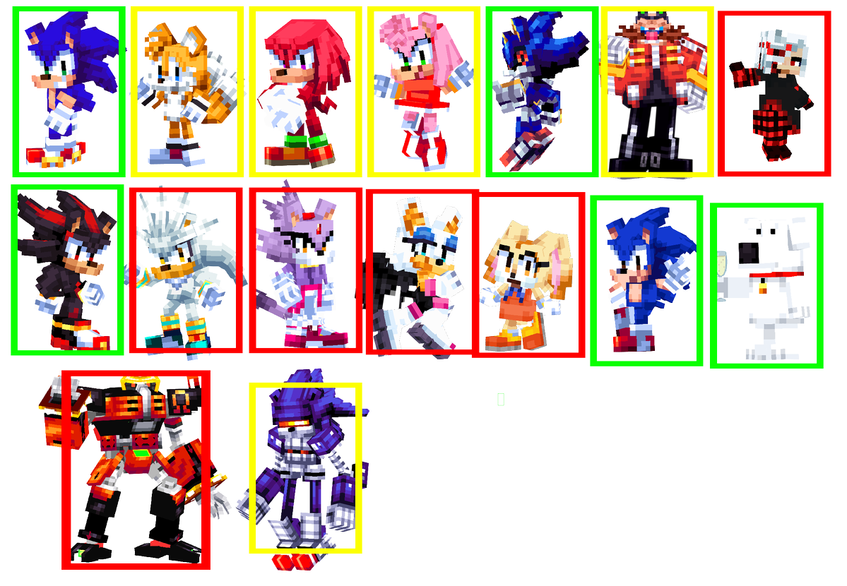 jubdubx's tweet photo. All the characters so far
🟢 Will be in the first release and mostly done
🟡 Will be in but will be major WIP
🔴Will be added in a future release https://t.co/M7c9AEvRjd