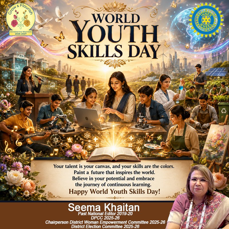 SeemaKhaitan9's tweet photo. || #WorldYouthSkillsDay ||
Seema Khaitan
PNE 2019-20
#SeemaKhaitan #InnerWheel #WYSD #WYSD2026 #SkillsForASharedFuture #YouthEmpowerment #ContinuousLearning #VocationalTraining #FutureOfWork #DigitalSkills #AISkills #GreenSkills #LifelongLearning #EmpowerYouth #SkillDevelopment https://t.co/XCHu05gqE0