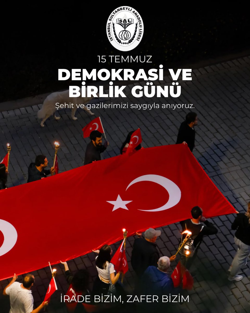 SultanbeyliAndL's tweet photo. 15 Temmuz Demokrasi ve Millî Birlik Günü’nde, vatan uğruna canlarını feda eden aziz şehitlerimizi rahmetle, kahraman gazilerimizi minnet ve saygıyla anıyoruz. Birlik, beraberlik ve demokrasi bilincinin daima yaşatılması dileğiyle. 🇹🇷 https://t.co/DTb4nO2vQg