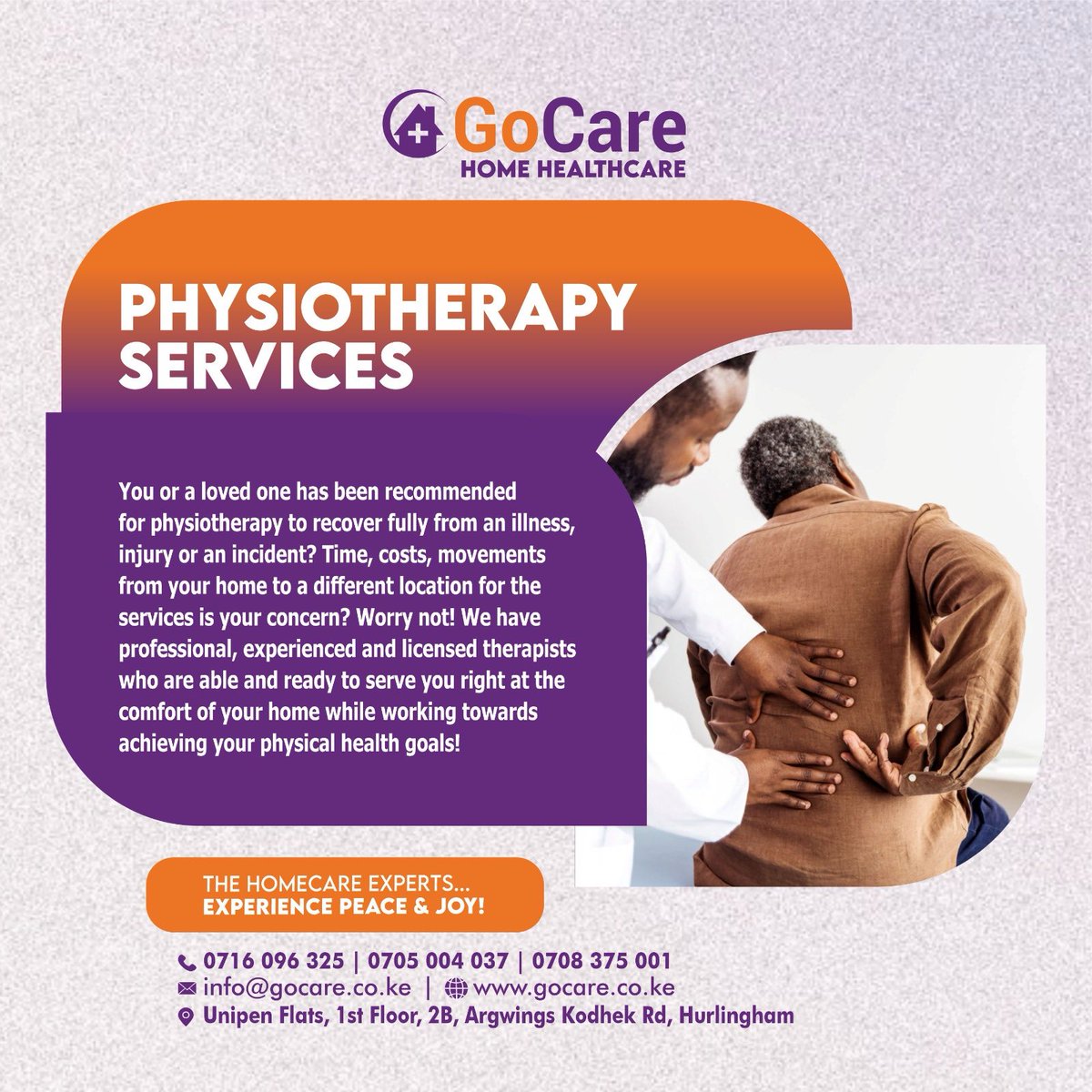 GoCareHealthKe's tweet photo. Recovering from pain, injury, or surgery? Let recovery come to you.

Has your doctor recommended physiotherapy, but the thought of traffic, long queues, and moving around with pain is holding you back?

#HealthcareAtHome #NK https://t.co/hT8tFGVLSH