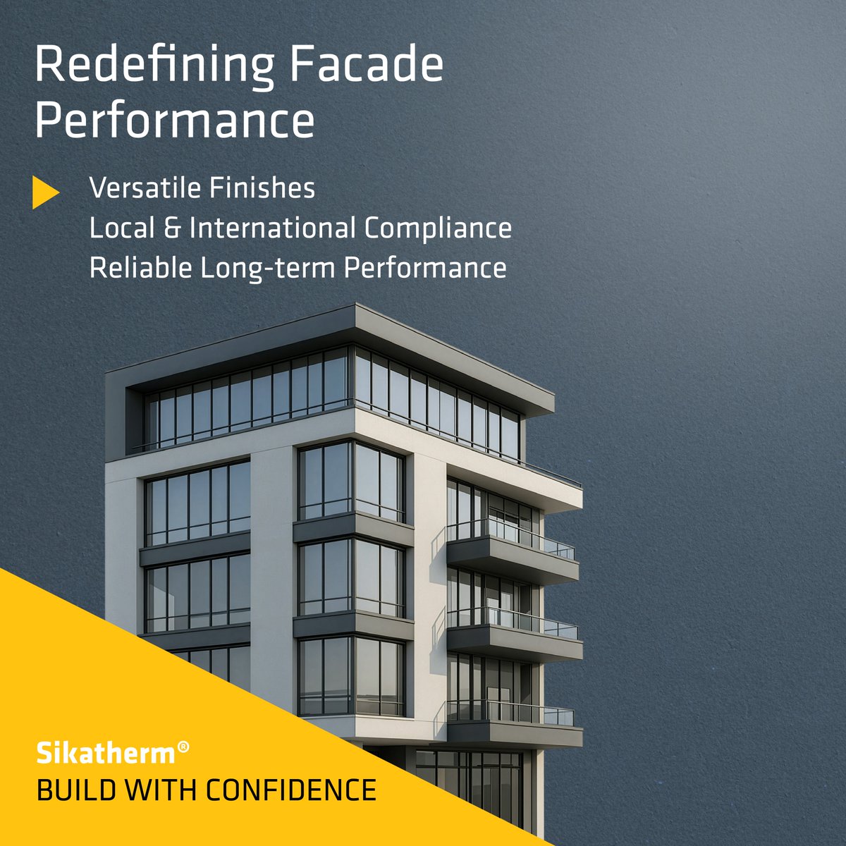 Sika_Qatar's tweet photo. Building standards don’t stand still, neither does façade design. As sustainability becomes the baseline, Sikatherm® is redefining what façade performance really means.

- Versatile finishes for every design vision
- Flexible façade expressions
- Reliable long-term performance

From local building codes to international compliance standards, Sikatherm® is engineered to perform. Wherever you build, however you build.

Sikatherm® Build with Confidence.

👉 Learn more at https://t.co/OPp6wR33yV