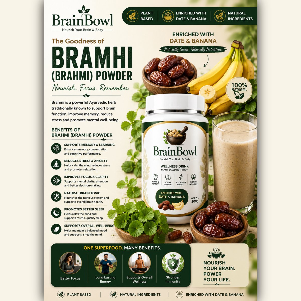 BrainBowl_'s tweet photo. “Apni daily wellness ko elevate karo Brahmi ki timeless power ke saath 🧠🌿"
[Brahmi] -- naturally, effortlessly💯

#ınstahealth #explorepageًًً #trendinğnow #healthyindia #brainbowl https://t.co/81nodo2WmL