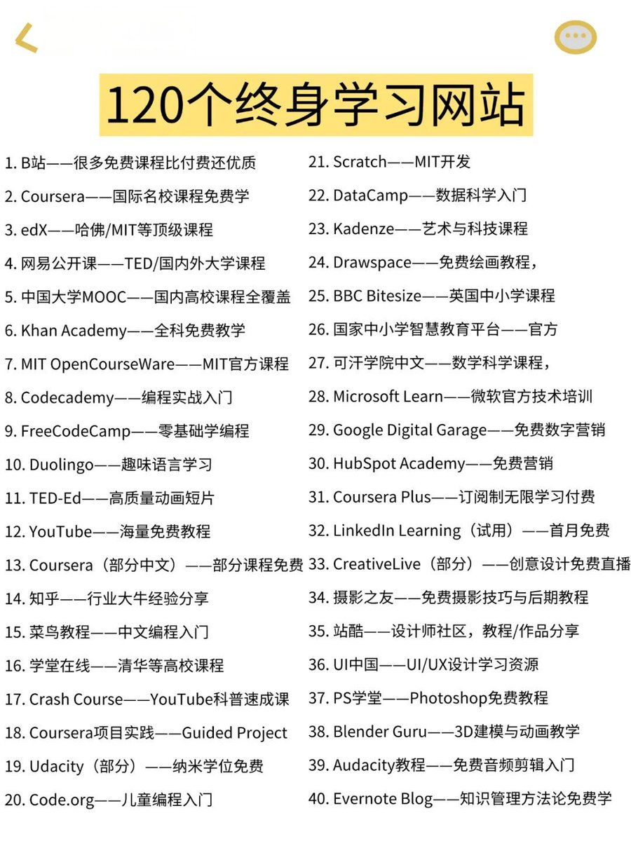 CaijingView's tweet photo. 120个终身学习网站实现知识自由 https://t.co/uodcWjjyEj