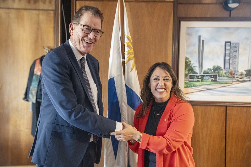 DGgerdmueller's tweet photo. Great to meet Minister Cardona to further deepen our strong cooperation, working together in sectors such as decarbonization, the circular economy and South-South cooperation. Grateful to Uruguay @MIEM_Uruguay for hosting our Regional Conference for Latin America &amp; the Caribbean. https://t.co/s57AqsxPLn