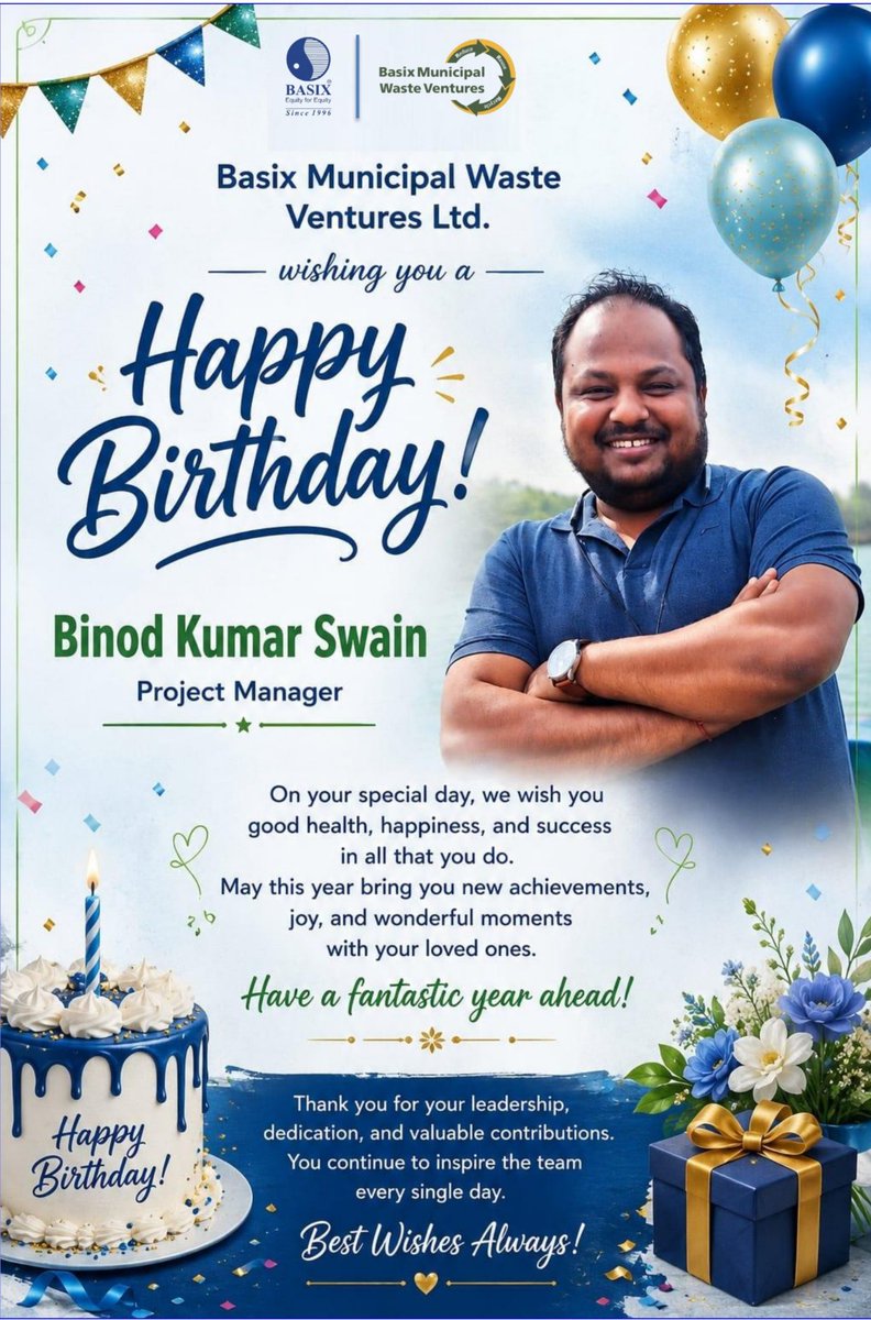 BMWV_BBSR's tweet photo. 🎉🎂 Basix Municipal Waste Ventures wishes a very Happy Birthday to Mr. Binod Kumar Swain! 🎂🎉
@binod6212 https://t.co/wDkRzLkBky