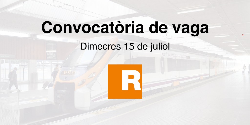 rodalies's tweet photo. 📢RECORDA!

ℹ️ Vaga convocada pel Sindicat Ferroviari (SF-Intersindical) s'estableixen els serveis mínims del Departament d’Empresa i Treball de la Generalitat de Catalunya:

📅 15 juliol

➡️ 66%  hores punta (6h-9.30) (17 -20.30)
➡️ 33% resta jornada 

🔗 https://t.co/PgEc8AtZ7R https://t.co/jv91mCzlr3