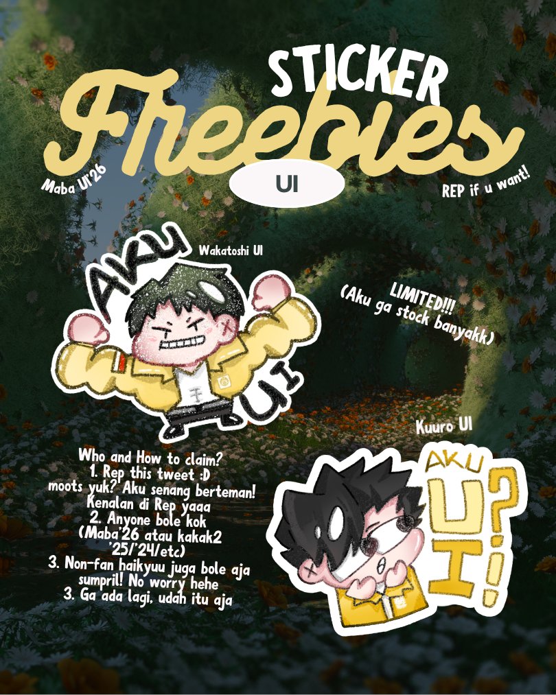 lylyc_o's tweet photo. Haloo Haloo MABA #UI '26, MOOTS dan KAKAK KAKAK SEMUA! Jadi juga akhirnya Freebies buat MABA UI nanti www. Adakah yang ingin menjemput freebies sticker dua bocil berjakun iniehh? Rep postnya dan temenan yuuu! 😝💖✨ aku ga gigit kokk👉👈 https://t.co/OzGvytCFOa