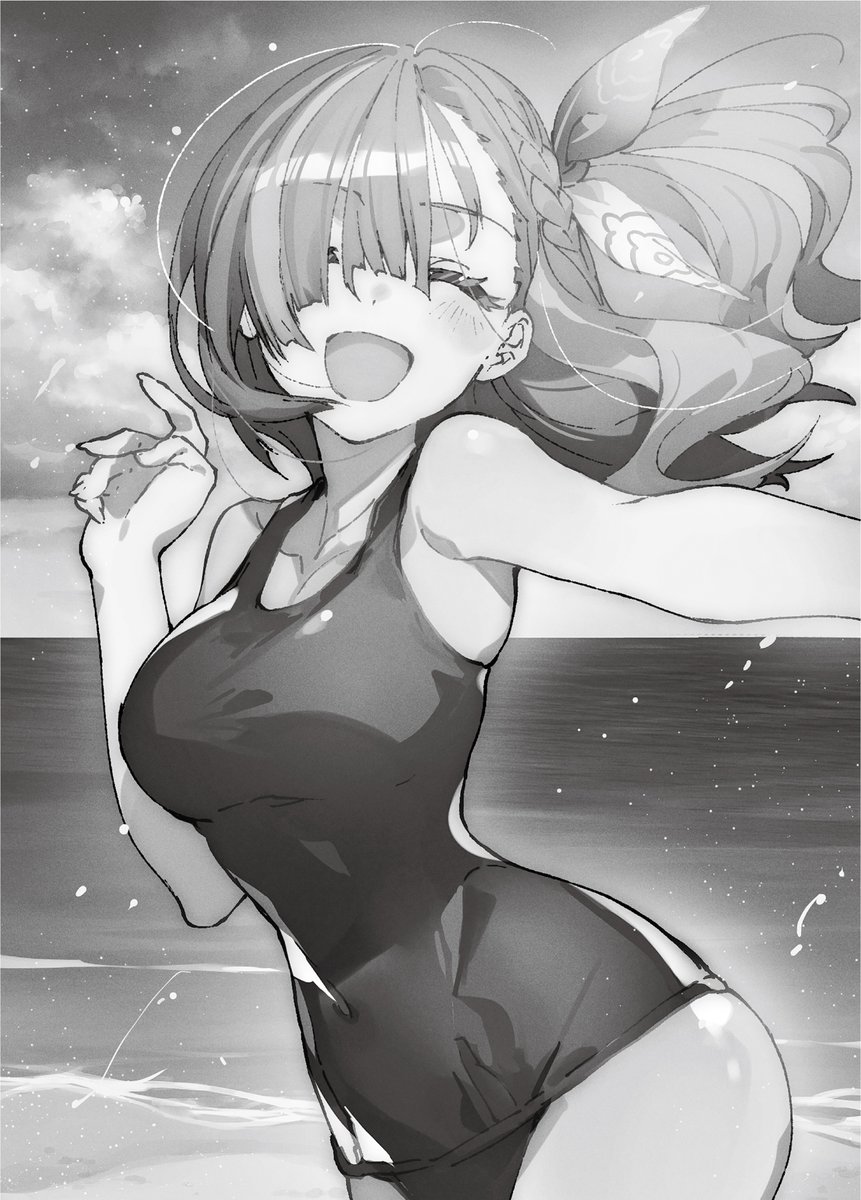 homuseka's tweet photo. ／
夏真っ盛り🏖
＼

皆さん今年の夏は海に行きましたか？？

ホムラも水着姿で海へ遊びに行きました✨

#我が焔炎にひれ伏せ世界
#ホムセカ https://t.co/i0Oe0e1euv