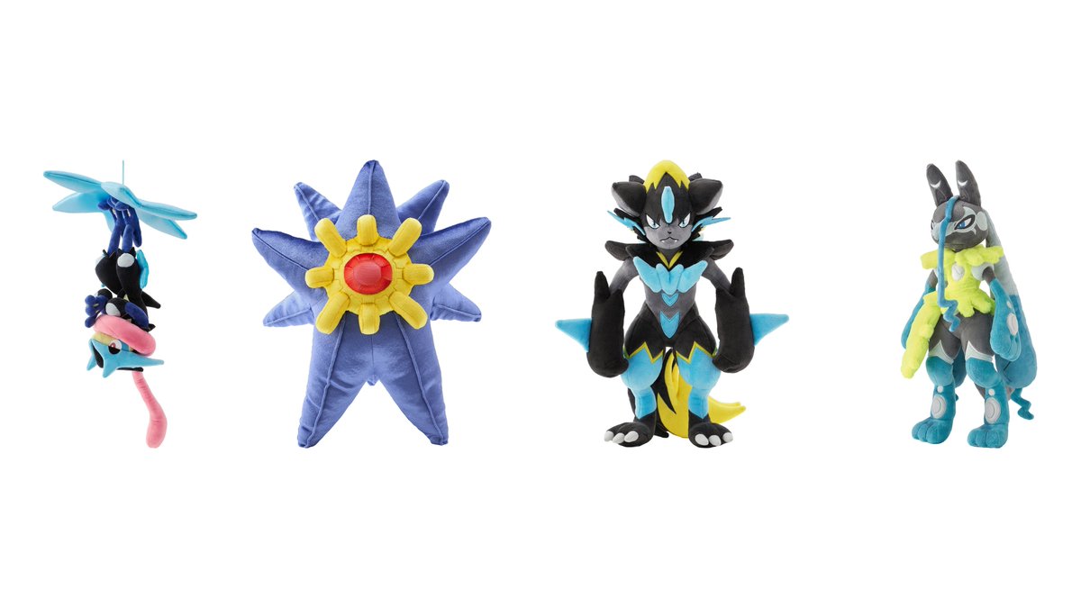 pokejungle's tweet photo. Here's your first look at plushies for Mega Greninja, Mega Starmie, Mega Zeraora and Mega Lucario Z! They release first in Japan on July 16. Individual pictures in our thread below 👇 https://t.co/4xQGvEleJi