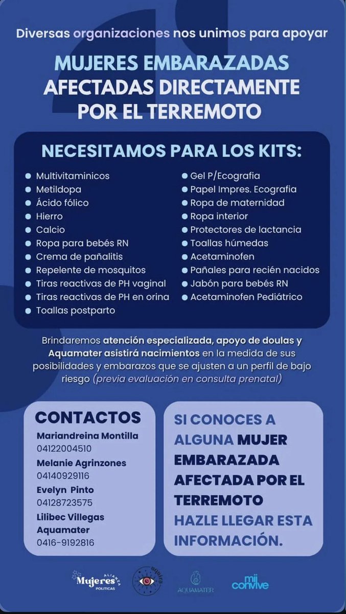 arantxalopezc's tweet photo. Insumos que necesitan para atender a las mujeres embarazadas que se vieron afectadas por el terremoto: https://t.co/smf6BQFHmC