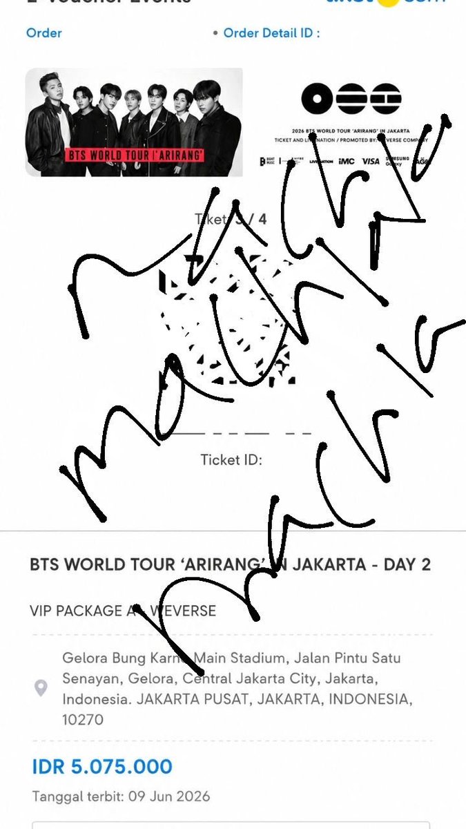endorvin's tweet photo. WARNING SCAMMER TIKET BTS ARIRANG JAKARTA‼️‼️

@machiaaaatoww 

Diminta bukti coret barcode, tapi malah dia timpuk barcode lain terus dicoretnya, liat yang kulingkarin hijau itu barcode asli, dia timpuk barcode baru keliatan batasnya di warna lingkaran merah wkwk

TERUS ITU MUKA RM KENAPA JADI MIRIP DEDE SUNANDAR😩😩😩

Ah yg bener aje udh dibilang di wtb an ku scammer jangan macem2 dikira w goblok kali ah😩😩😩

Langsung block aja guys 

t. wtt wtb wts scammer bts arirang jakarta penipu
