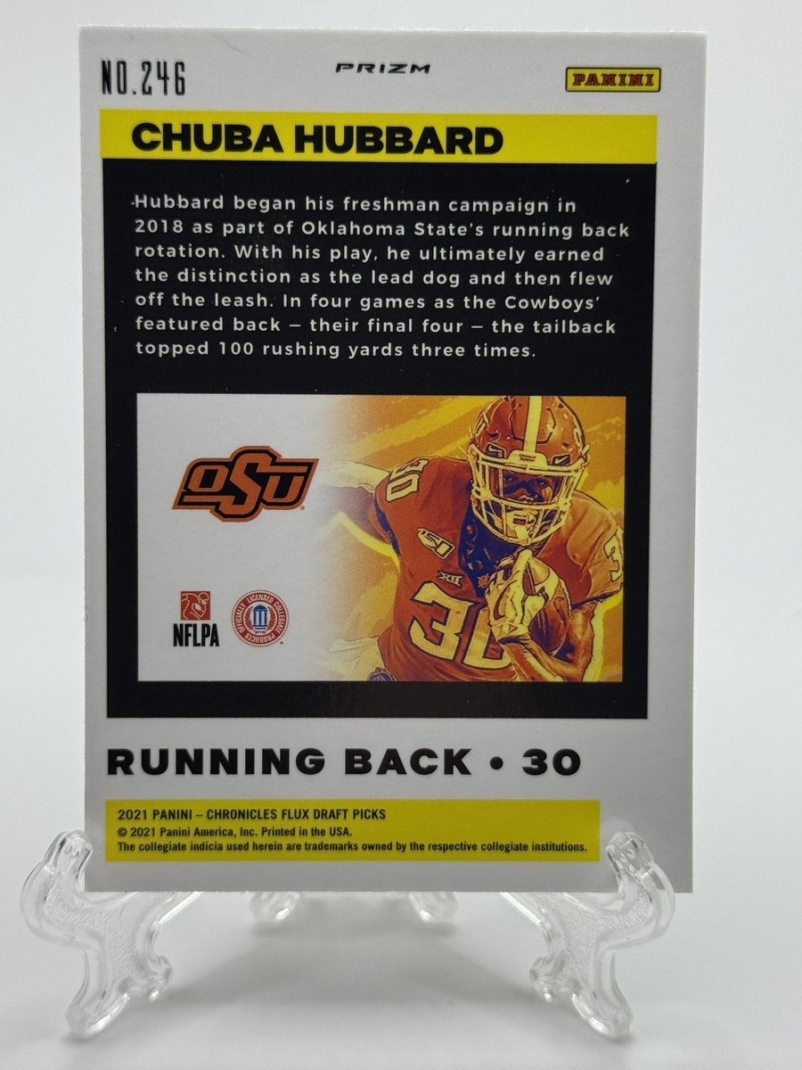 CoachsCardsOK's tweet photo. 2021 panini - Chronicles Flux Draft Pick Chuba Hubbard 
$2 bmwt https://t.co/wi8qRX2994