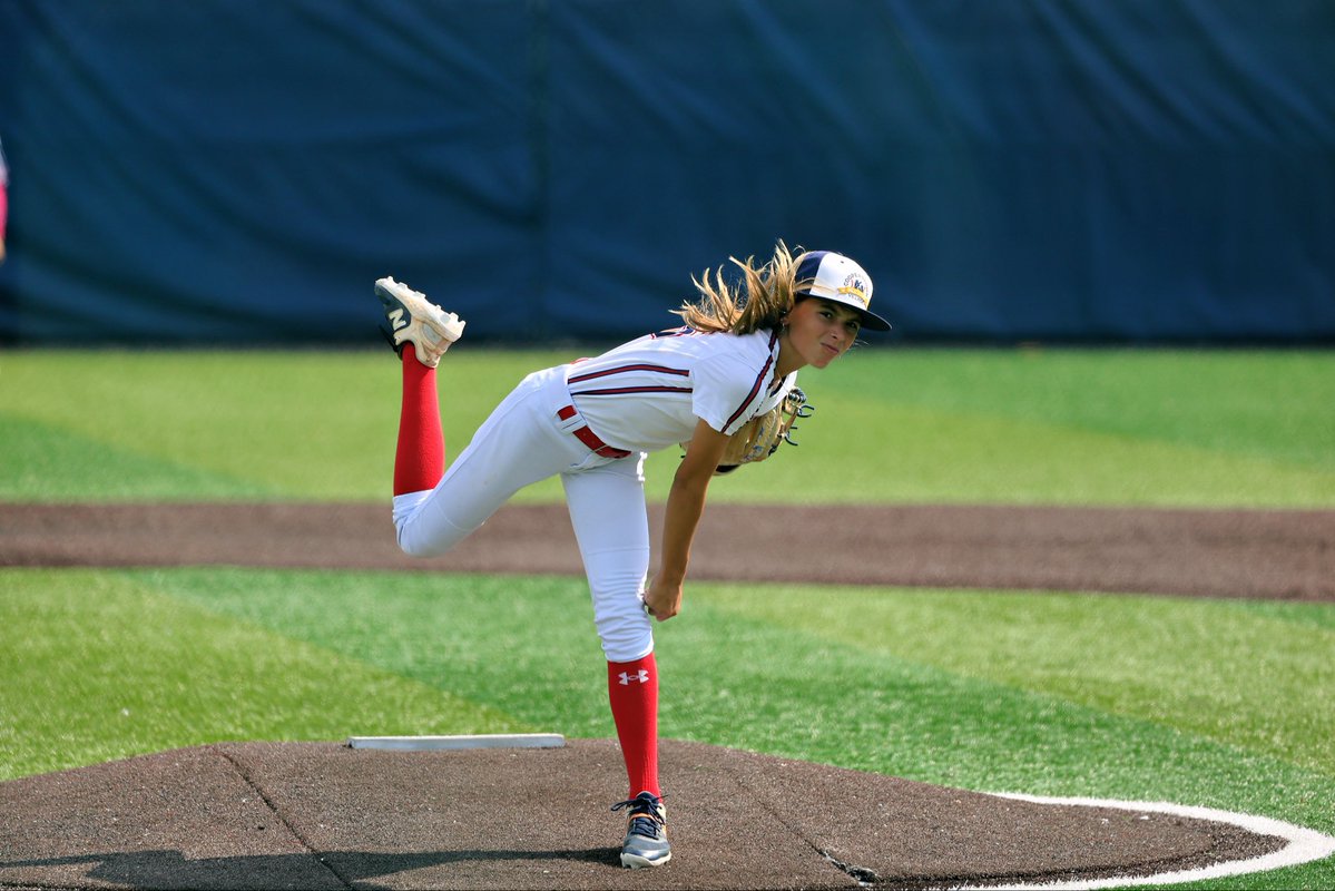 BabyPWren's tweet photo. On the bump a couple weeks ago in Cooperstown, NY. Having the most fun on this farewell to baseball tour. You’ll always be my first love! #GirlsWithGame #BaseballForAll #AllStarVillage #EagleLakeElite https://t.co/2UtUCsi4lC